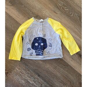 Egg Baby Skull Graphic Tee Long Sleeve Shirt Gray Yellow 6 Months #9‎